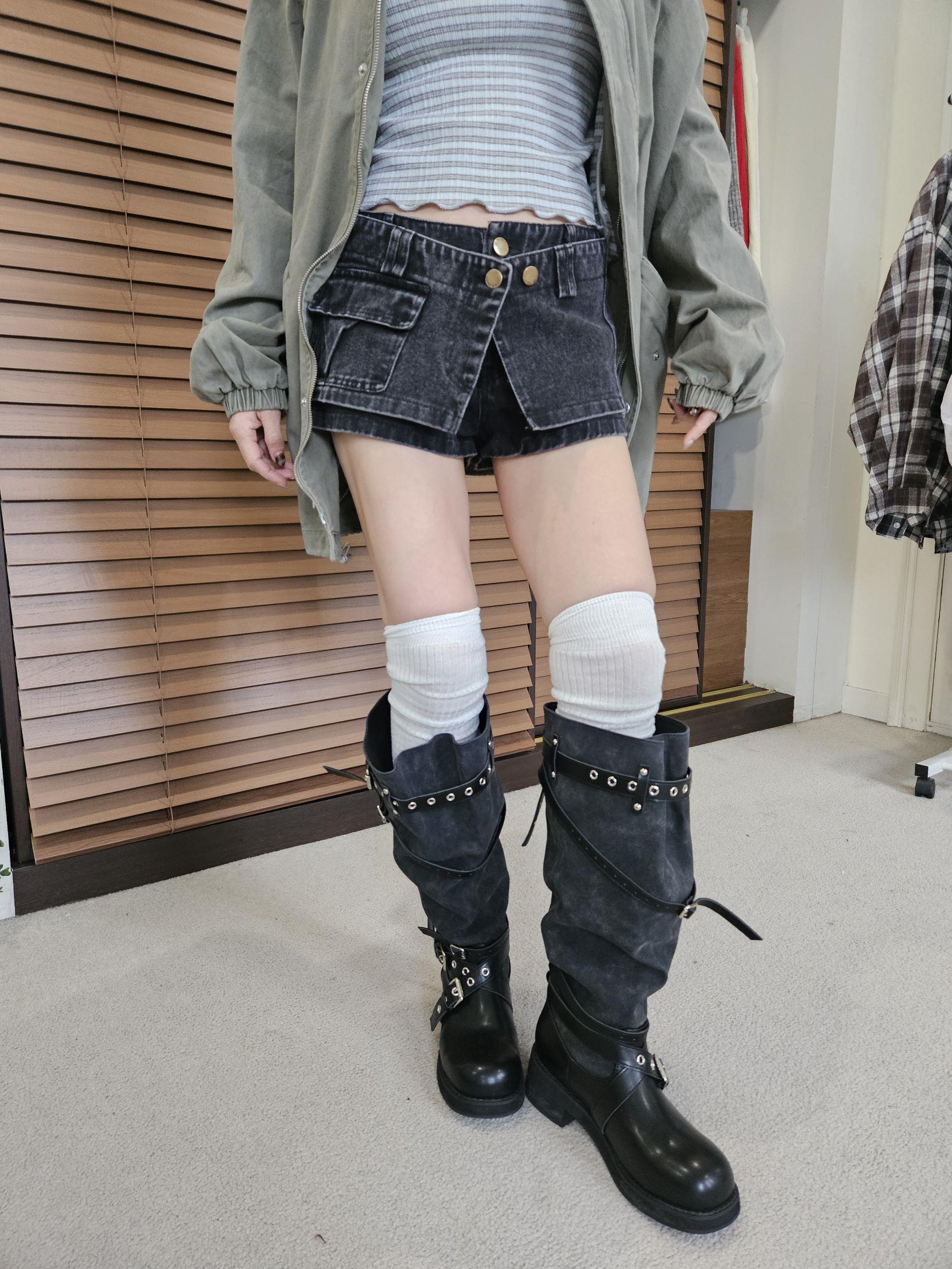 立體口袋牛仔褲裙